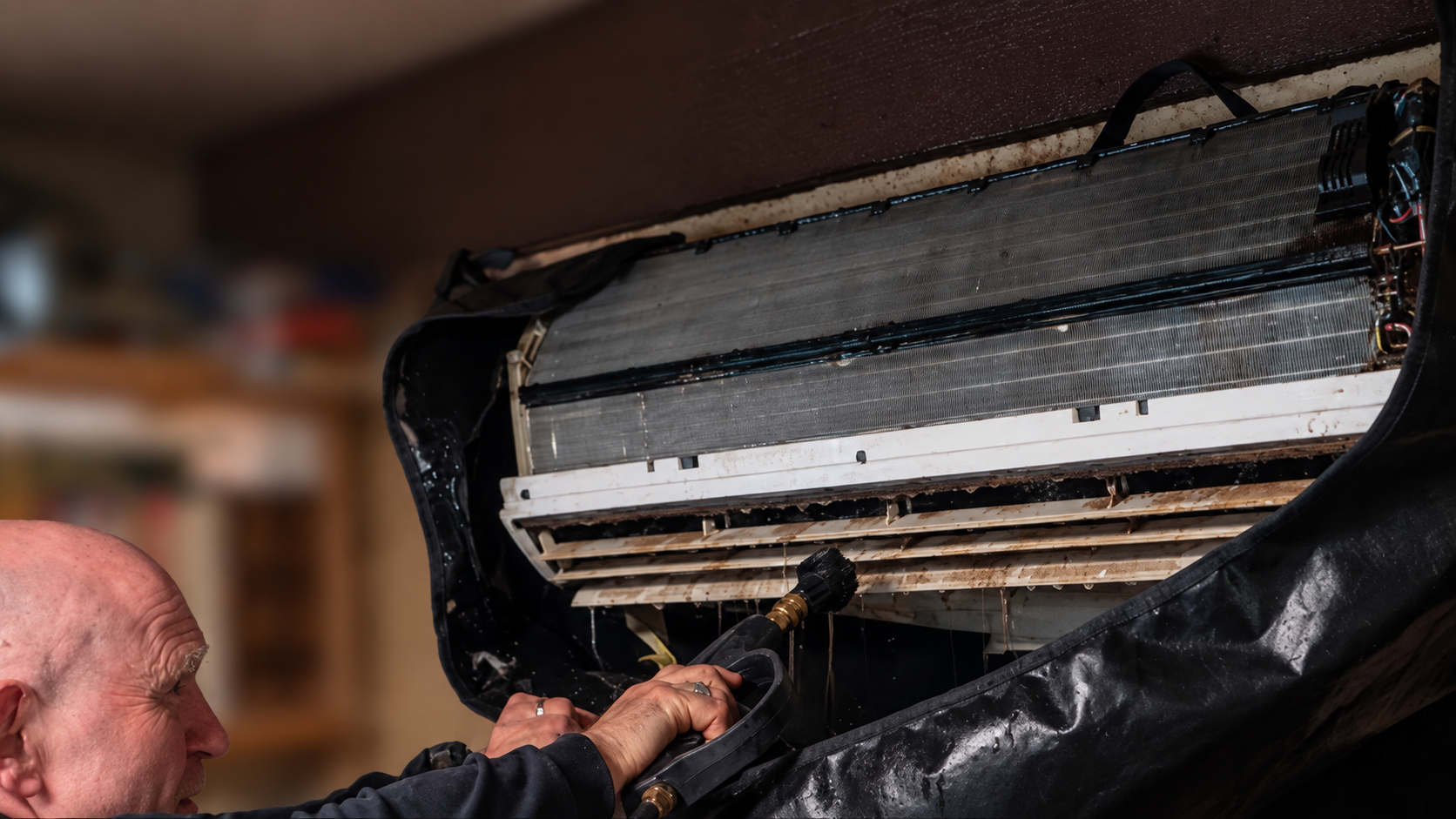 Split system casing removed for deep cleaning